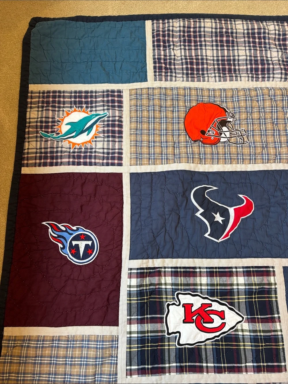 Pottery Barn Teen Navy, Burgundy, Teal, Cream NFL Patchwork Quilt